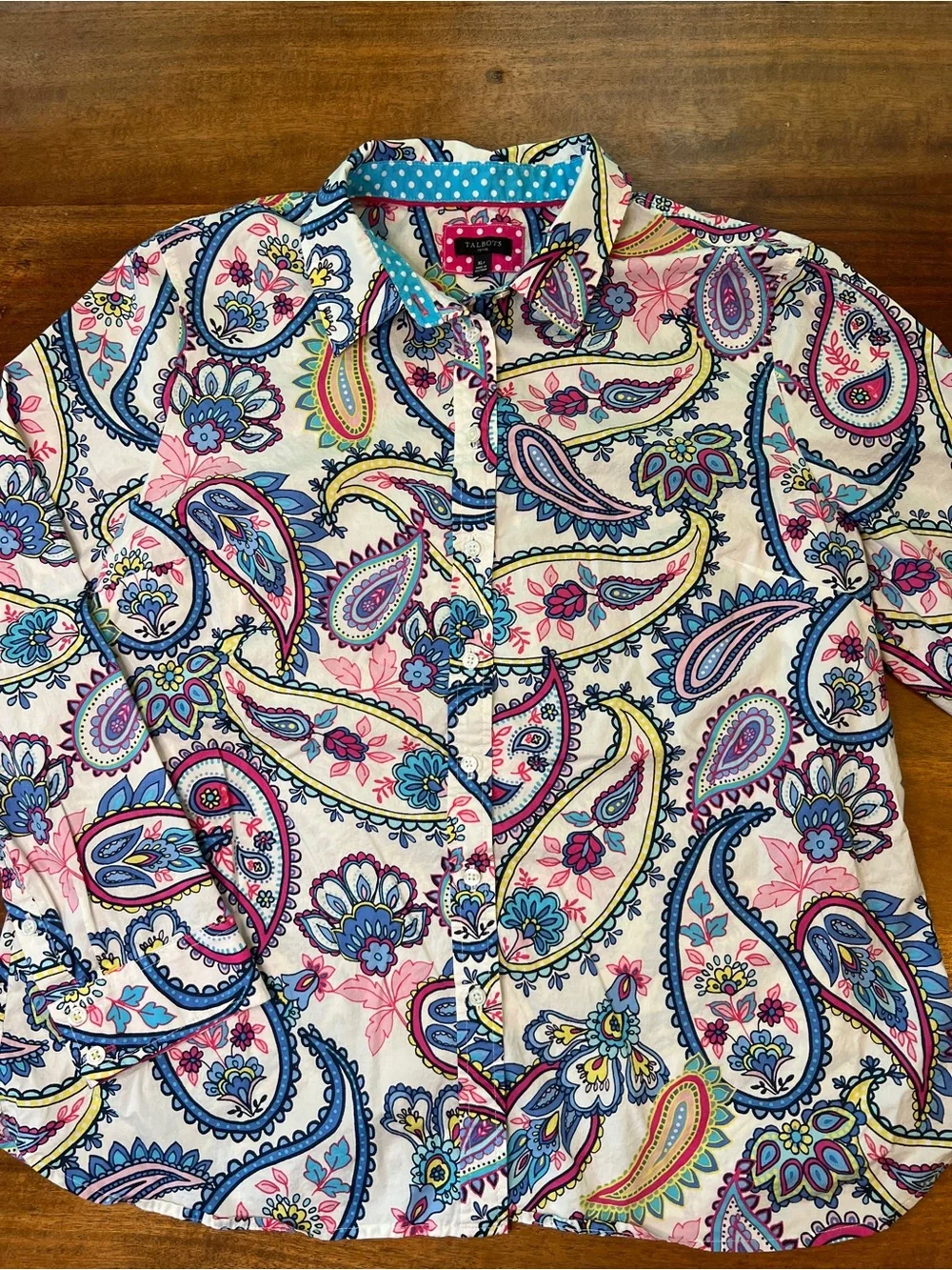 Talbots Women’s Button Down Shirt Size XLP Blue Pink Paisley Cotton Blouse - Picture 1 of 8